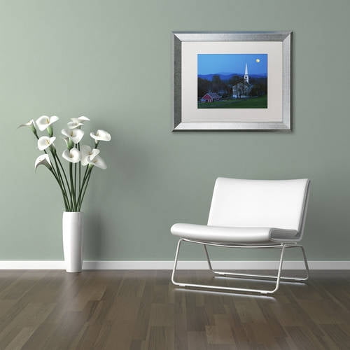 Trademark Fine Art "Moonrise at Peacham" Canvas Art by Michael Blanchette Photography White Matte, Silver Frame