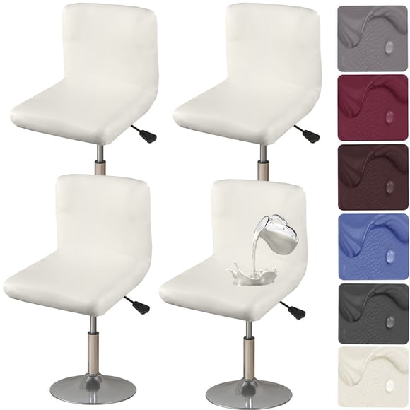 HFCNMY Bar Stool Chair Covers, 4 Pack Stretch Waterproof PU With Backs, Washable Swivel Barstool Slipcovers for Low Short Back Chairs - Beige