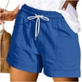 thumbnail image 2 of Hurxie Womens Casual Elastic Shorts Summer Drawstring Waist Comfy Shorts with Pockets Blue,XL, 2 of 5
