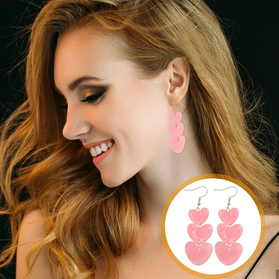 Niceauty Valentines Day Heart Earrings Women Pink 2 Pairs