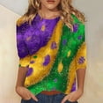 thumbnail image 2 of QATAINLAV Womens Mardi Gras 3/4 Tshirts Plus Size Tops Round Neck Pullover Blouses Carnival Party Basic Graphic Tees Purple XL, 2 of 6