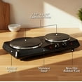 thumbnail image 4 of OVENTE Electric Countertop Double Burner, 1700W Cooktop with 7.25" and 6.10" Cast Iron Hot Plates, Temperature Control, Portable Cooking Stove and Easy to Clean Stainless Steel Base, Black BGS102B, 4 of 8
