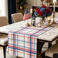thumbnail image 5 of 4th of July Red White Blue Plaid Table Runner, Independence Day Patriotic Checkered Polyester Linen, Holiday Decor for Dining Kitchen Table, 5 of 7