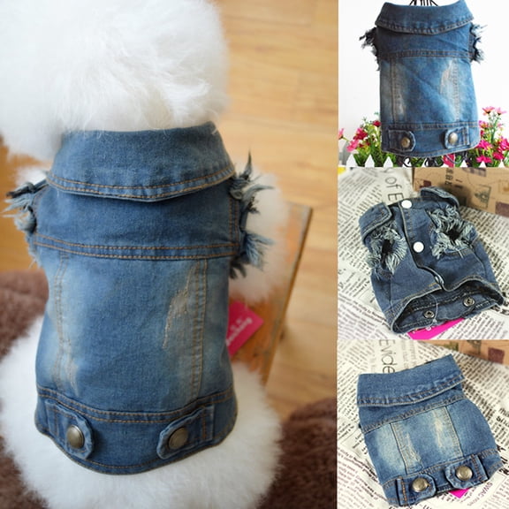 Bobasndm Dog Puppy Blue Cowboy Jean Denim Vest Coat Jacket Clothes Outfits Pet Supplies