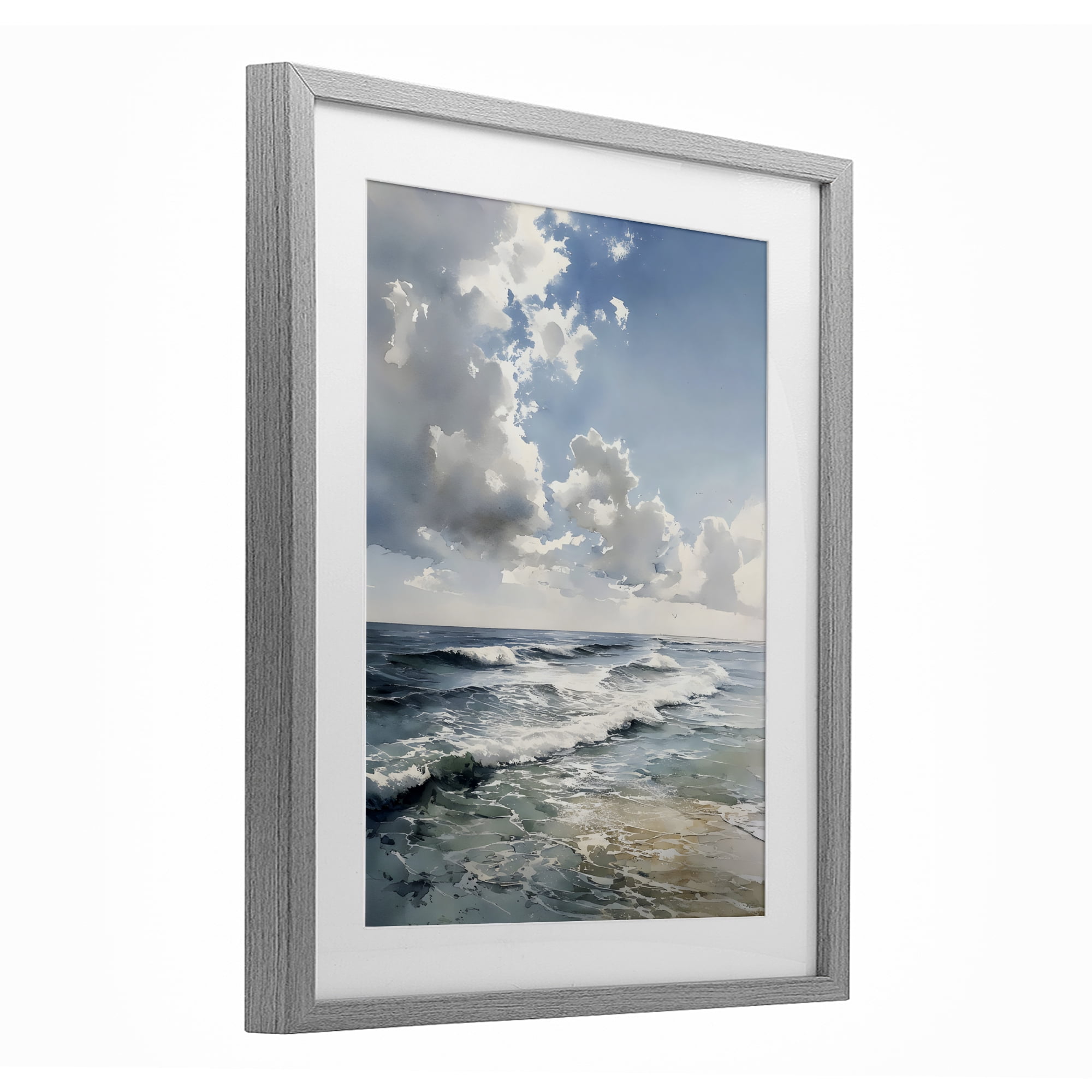 Stupell Industries Soft Waves & Clouds Gray Framed Print Under Glass, design by Franklyn Gregory