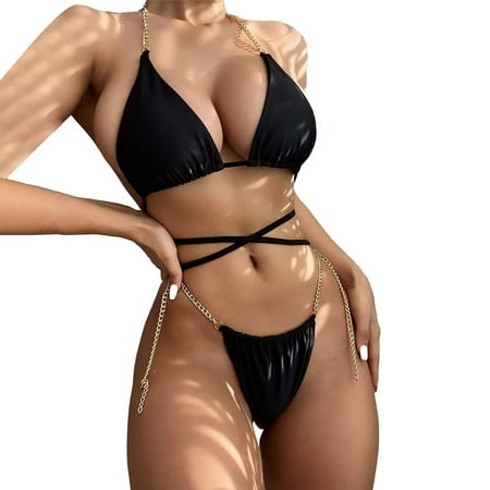 Womens 2 Piece Swimsuits Glitter Sequin Bikini Shiny String Bra Beach Wear Black Bathing Suit For Women S