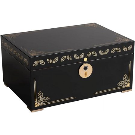Humidor Supreme® Oro Desktop humidor is a Contemporary Design with an Inlaid Seam, Black