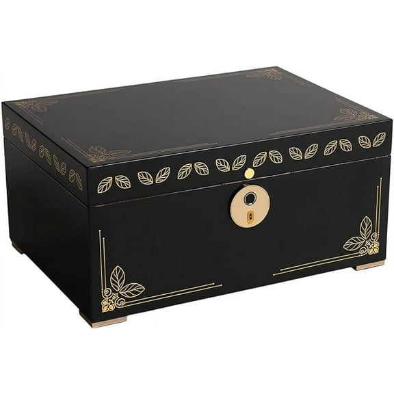 Humidor Supreme® Oro Desktop humidor is a Contemporary Design with an Inlaid Seam, Black