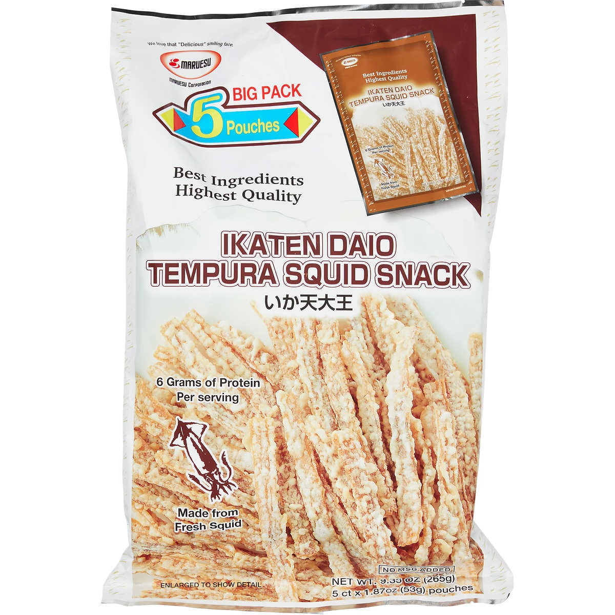 Maruesu Ikaten Daio Tempura Squid Snack, 1.87 Ounce (Pack of 5