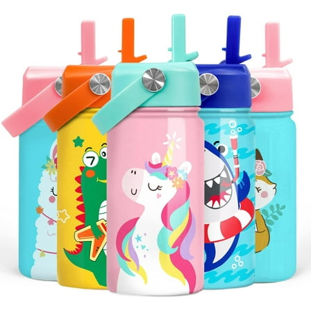 Unicorn Water Bottle - Kids Water Bottle with Straw Lid - 12 Oz Insulated Stainless Steel Water Bottles for Toddlers Kid Girls - Travel Cup for School Sports