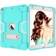 thumbnail image 2 of Case for iPad Air 2 /iPad Pro 9.7, Kickstand Shockproof Kids Proof Case Heavy Duty High Impact Resistant Hybrid Three Layer Rugged Defender Full Body Protection Case, Mint+Gray, 2 of 6