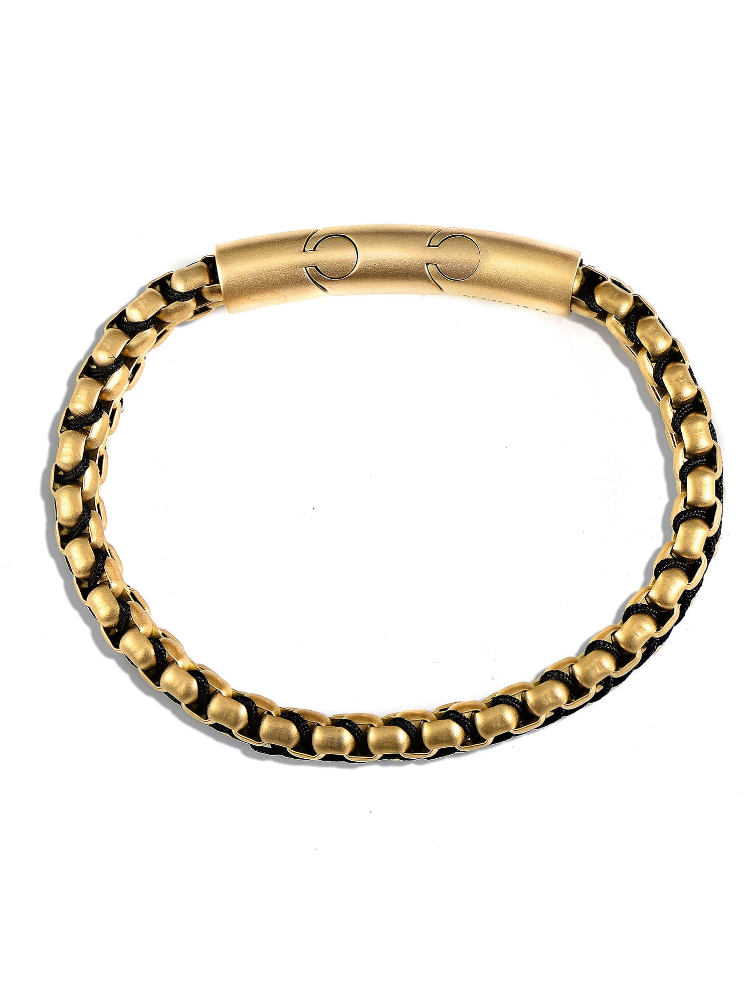 Crucible Jewelry Men's Matte Finish Double Row Box Chain Gold Plated Steel Bracelet (11mm) - 7.75" + 0.5" Ext