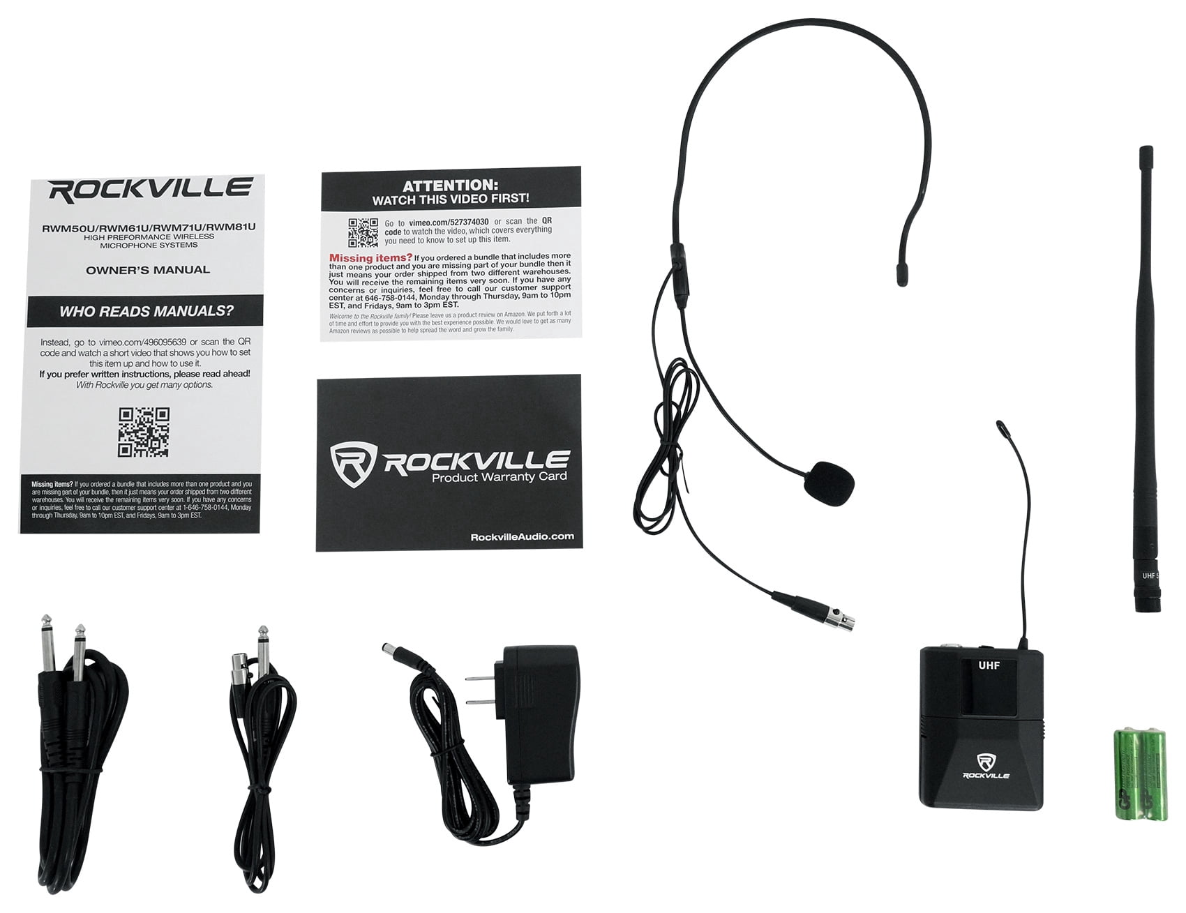 Rockville RWM61U Professional UHF Headset & Guitar Wireless Microphone System
