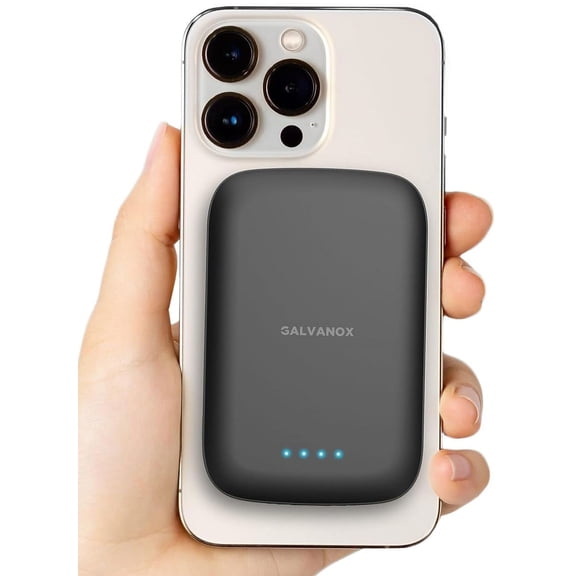 Galvanox Power Bank Compatible with MagSafe for iPhone - 5000mAh USB C Fast Charging Wireless Magnetic Battery Portable Charger with LED Light Indicator (Black)