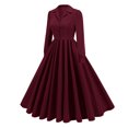 thumbnail image 3 of Efsteb Elegant Cocktail Dresses for Women Vintage Lapel Collar Button Pleated Dress Long Sleeve Solid Maxi Dress (Wine,S), 3 of 5