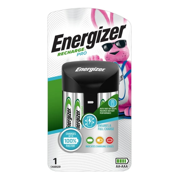 Energizer Recharge Pro Rechargeable AAA and AA Battery Charger With 4 NiMh Rechargeable AA Batteries, Provides a Full Charge in 3 Hours