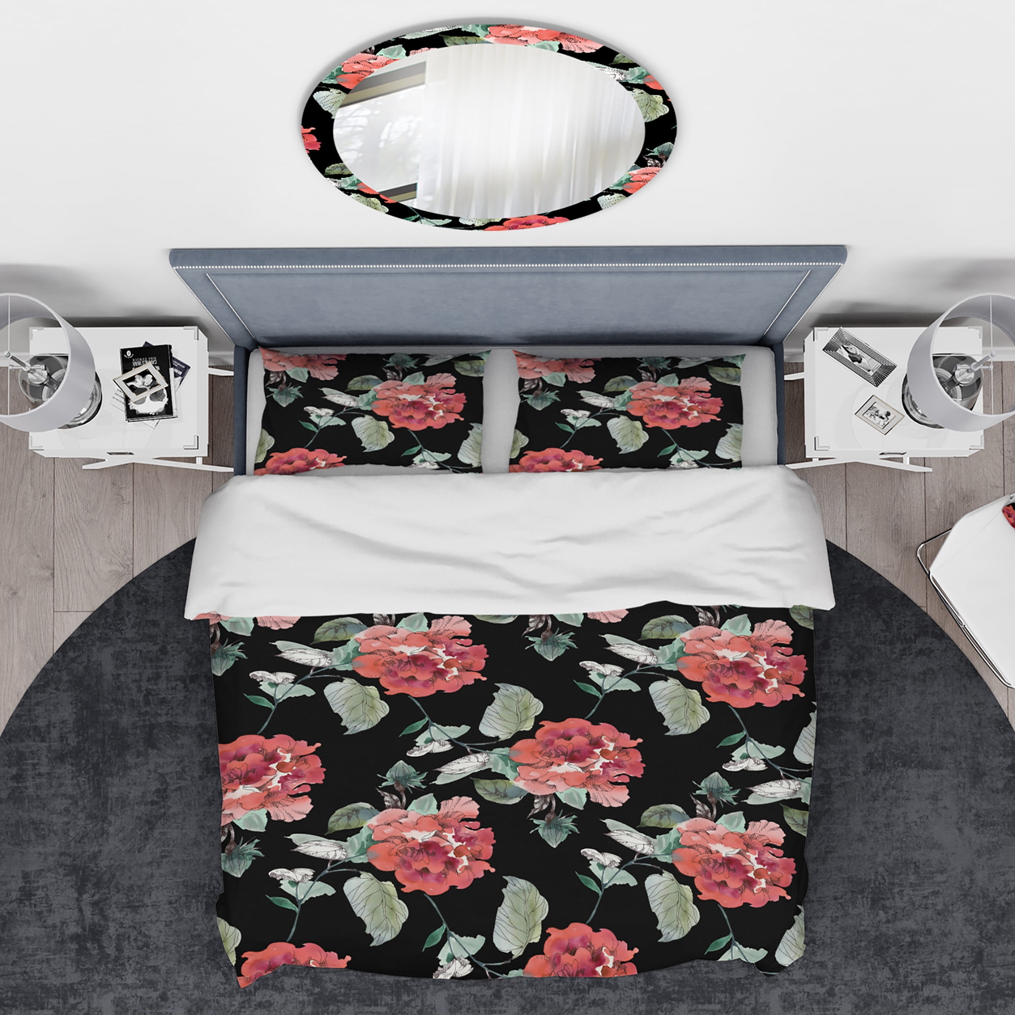 Designart 'Red Rose in Black Background' Traditional Duvet Cover Set