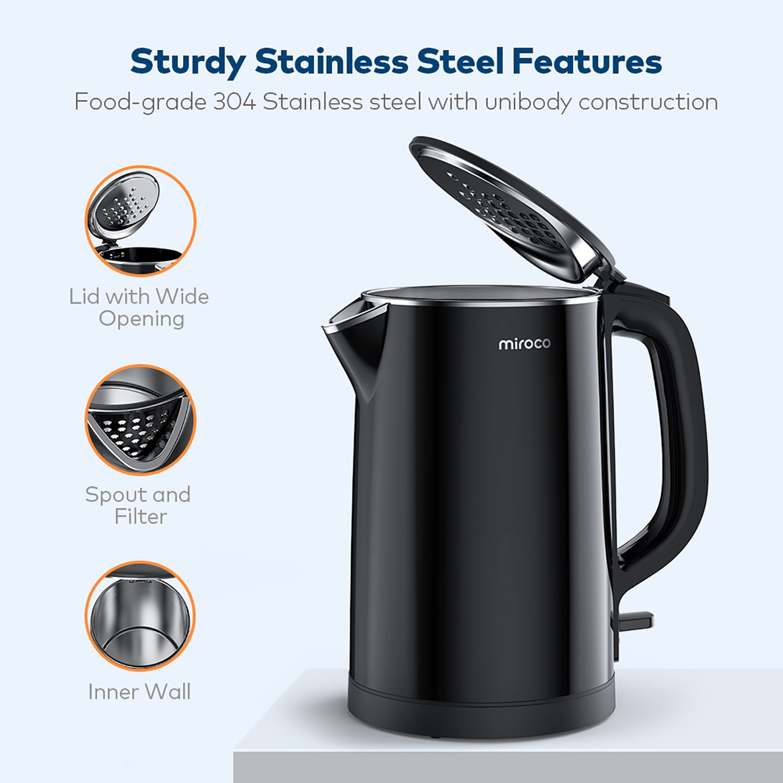 Miroco 1.7 qt. Stainless Steel Electric Tea Kettle for Sale in Whittier, CA  - OfferUp