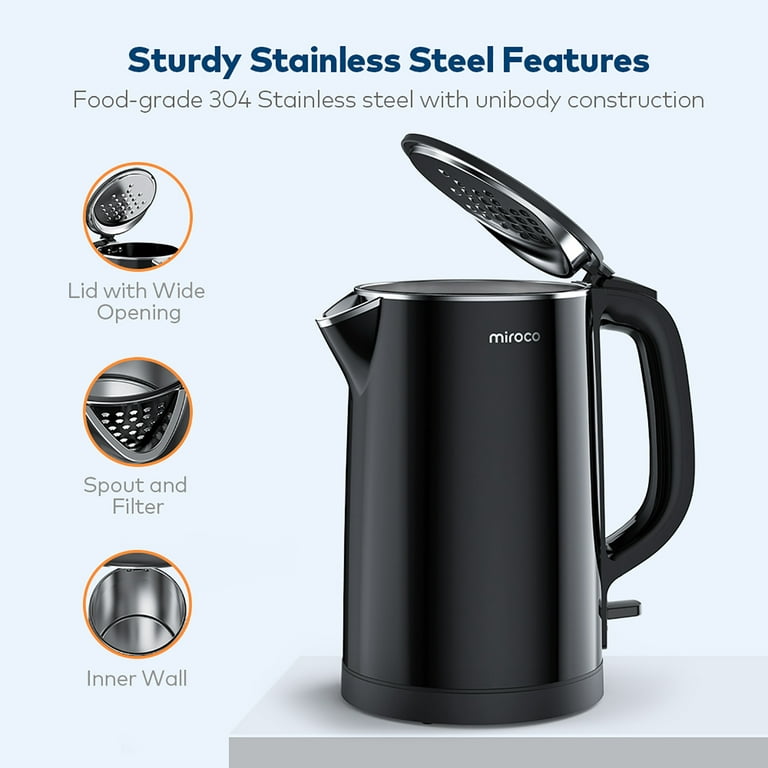 Review Analysis + Pros/Cons - Electric Kettle Miroco 1 5L Double Wall 100  Stainless Steel BPA Free Cool Touch Tea Kettle with Overheating Protection  Cordless with Auto Shut Off