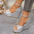 thumbnail image 5 of CYMMPU Women's Fish Mouth Open Toe Wedge Sandals, Glitter Ankle Strap Platform Shoes, Comfort Casual Summer Beach Slip On Dress Sandals Silver 43, 5 of 9
