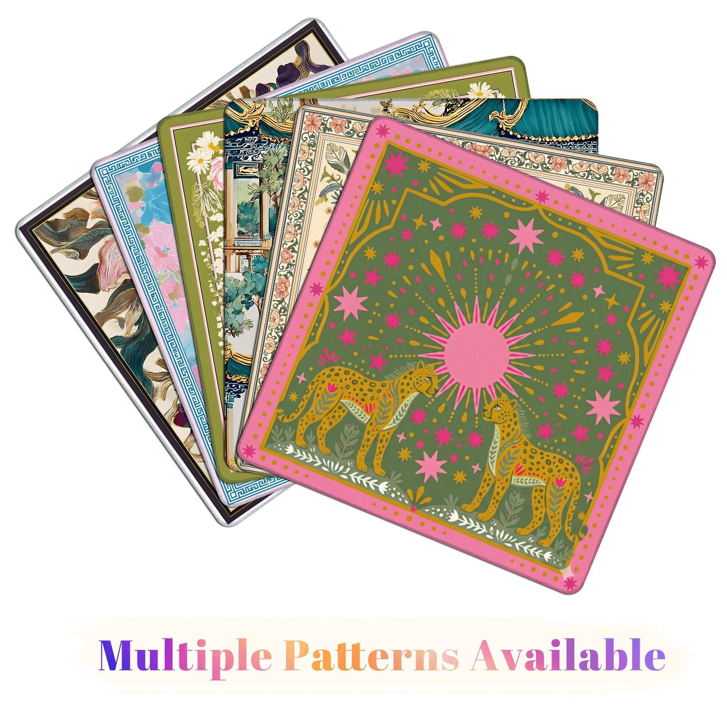 Mahjong Mat 31.5" x 31.5" Stylized Leopard Pink Sun Floral Patterns Non-Slip Noise Reduction American Mahjong Tiles Table Cover for Dominoes Poker Card Board Games Gift