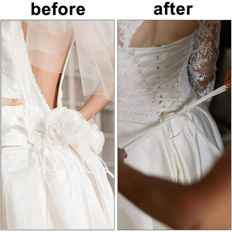 Wedding Dress Zipper Replacement Adjustable Gown Corset Kit Zipper Extender Fit Satin Corset Kit Loops for Bridal Corset Prom Dress Strap (Champagne)