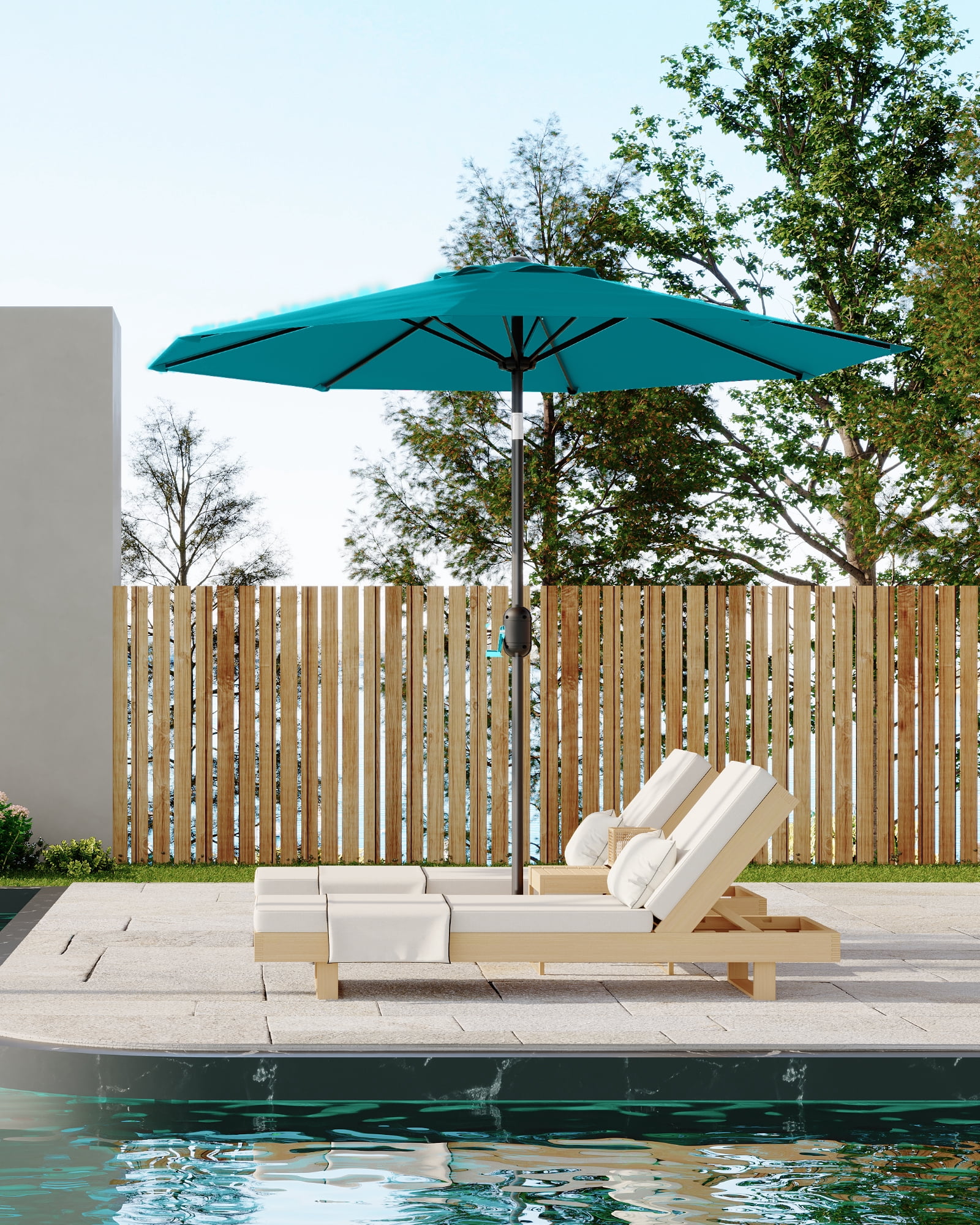 9FT Outdoor Patio Umbrella with Push Button Tilt and Crank, Market Umbrella 8 Sturdy Ribs UV Protection Waterproof Heavy-Duty Pool Umbrella for Deck, Backyard,Garden