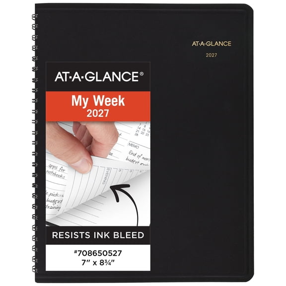AT-A-GLANCE 2027 Weekly Hourly Appointment Book Planner Black Medium 7 x 8 34 -