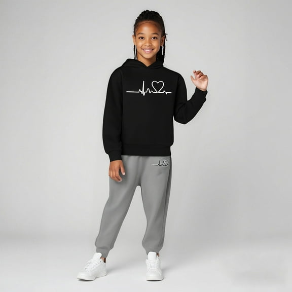 Boys Girls Active Sweatsuit 2PC Long Sleeve Printed Soft Hoodie and Jogger Pants Winter Clothes Girls Clothing Size 9-10 Years Boys Girls Fashion