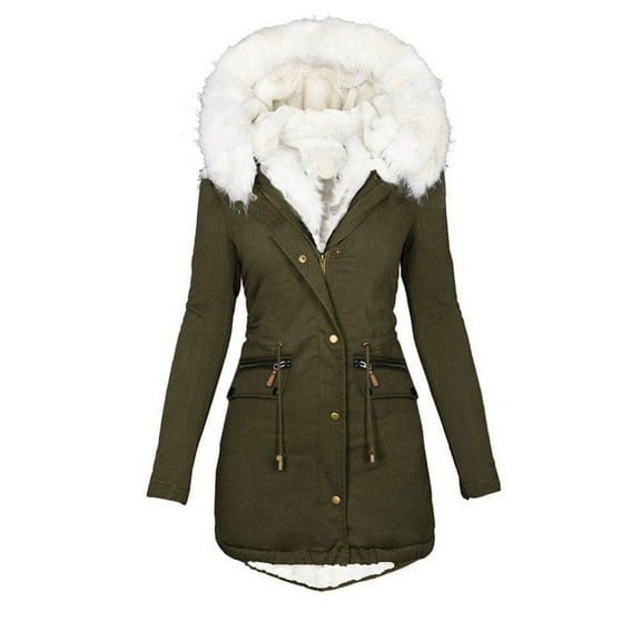 Long Puffer Coat Women Womens Winter Warm Coats Sherpa Fleece Lined Outerwear Zip Up Puffer Jacket Thicken Padded Parka with Fur Hood Down Floor Length Cardigans for Women