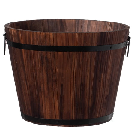 Indoor and Outdoor Barrel Planter with Durable Medal Handles and Drainage Holes