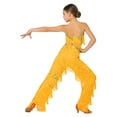 thumbnail image 2 of TiaoBug Girls Latin Dance Outfits Sequin Tassels Crop Top with Fringe Pants Cha Cha Tango Performance Wear Gold 14, 2 of 6