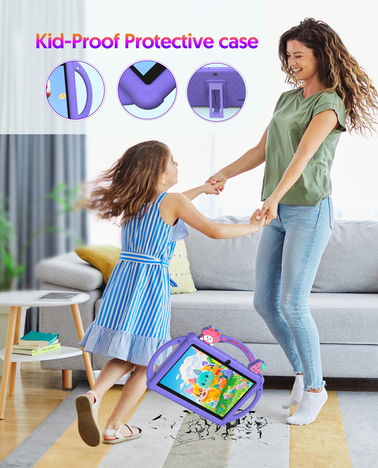 Kids Tablet, 7 inch Android 13 Tablet, Quad Core CPU, 4GB(2G+2G)RAM+32GB ROM, 1024 x 600 IPS, WiFi, Bluetooth（Blue）
