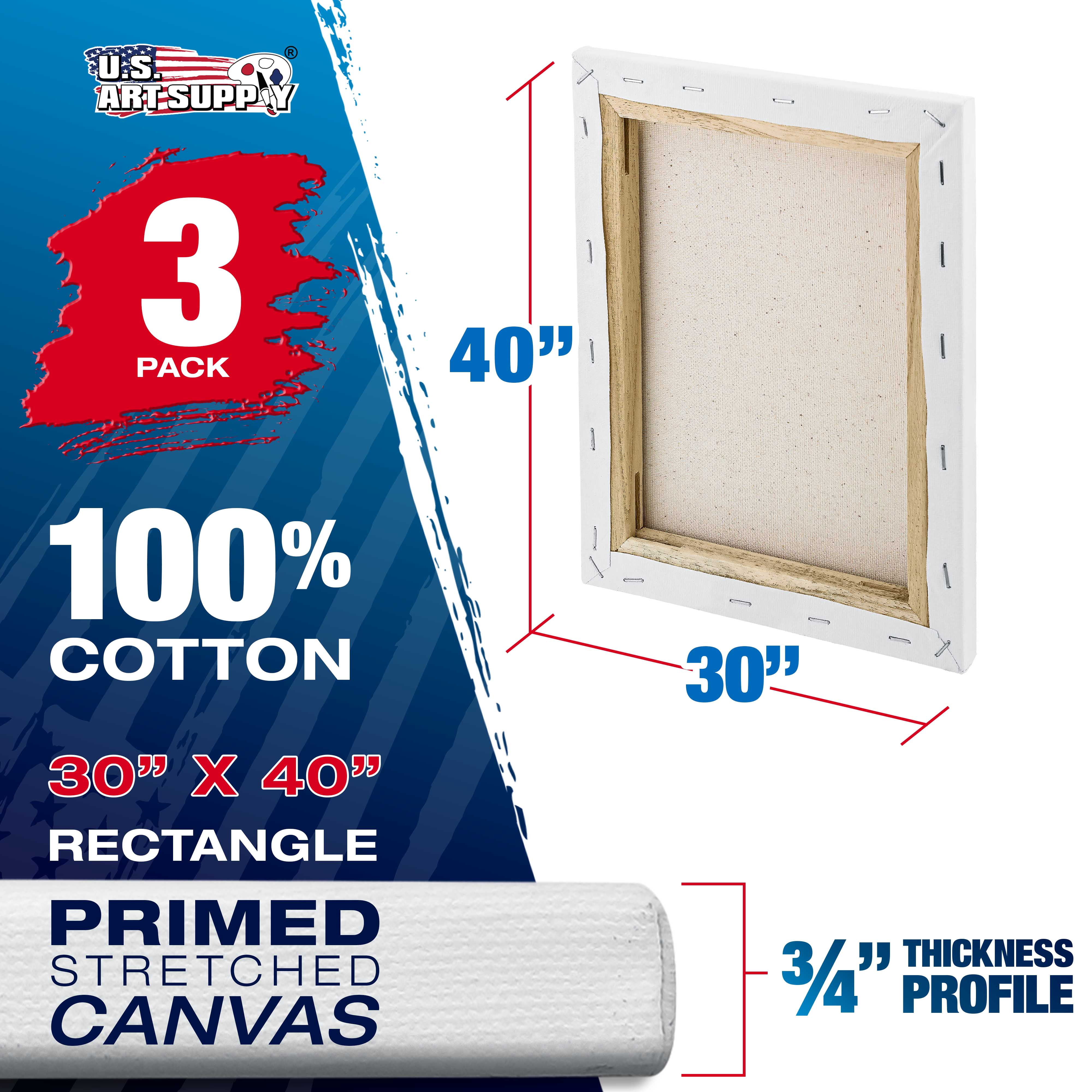 U.S. Art Supply 30 x 40 inch Stretched Canvas 12-Ounce Triple Primed, 3-Pack - Professional Artist Quality White Blank 3/4" Profile, 100% Cotton, Heavy-Weight Gesso - Acrylic Pouring, Oil Painting