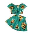 thumbnail image 1 of Qmyliery Toddler Girls 2Pcs Summer Outfits, Off Shoulder Sunflower Print Ruffle Tops + Shorts Set, 1 of 9