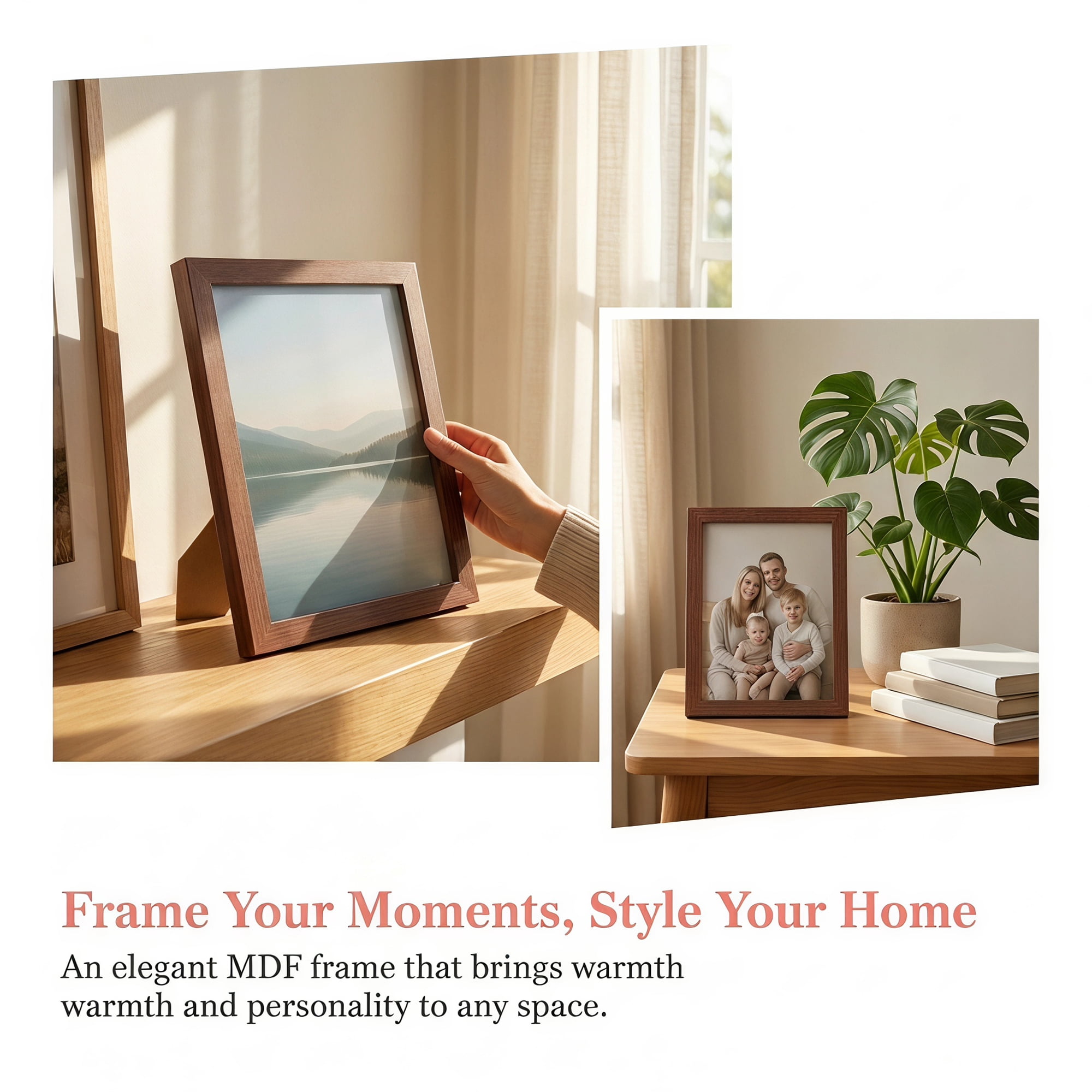 Unique Bargains Classic Wood Wall Mounting Picture Frame Walnut Wood Color 4" x 6"