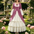thumbnail image 3 of KICILVS 18Th Century Dress for Women Color Block Tiered Swing Bow Front Colonial Ball Gown Halloween Vintage Renaissance Dress, 3 of 7