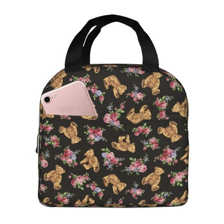 Insulated Lunch Bag for Women Men - Rose flower bear Leakproof Cooler Lunch Box for Women Men  Lunch Tote Bags for Work School Picnic Travel