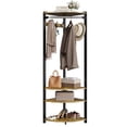 thumbnail image 1 of Space-Saving Semi-Circular Corner Coat Rack Hall Tree – 6 Double Hooks, 4 Storage Shelves, Shoe Bench – Freestanding Entryway Organizer for Hallway, Bedroom, or Closet – Vintage Color, 1 of 8