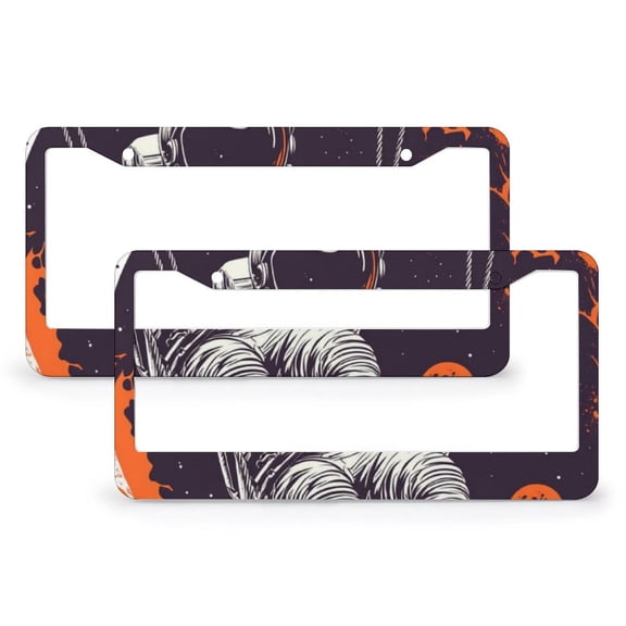 Astronaut on A Swing License Plate Frames 2 PCS Space Universe Dream Cute Cartoon Customized Decor Car Tag for Women 2 Holes Quality Aluminum License Plate Cover
