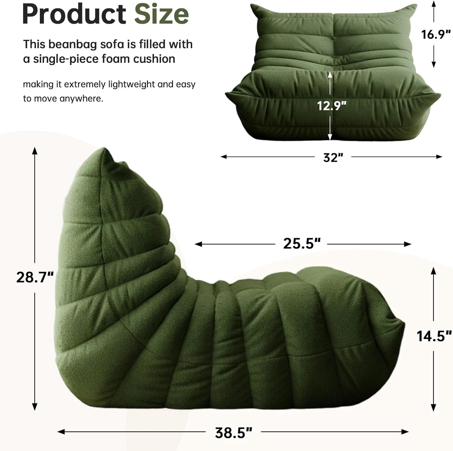 Oversized Bean Bag Chairs for Adults, Giant Beanbag Chair with Memory Foam, Comfy Lounge Chair Lazy Sofa for Apartment, Living Room, Bedroom, Office(Teddy Fabric)