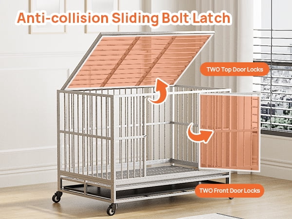 Walnest (48in) Large Dog Crate Rustproof Sturdy Dog House silver Dog Crate with Double Doors For Small and Medium Dogs