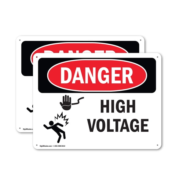 (2 Pack) High Voltage OSHA Danger Sign 14 Inch X 10 Inch Indoor / Outdoor Rust-Free Aluminum Metal Signs for Workplace, Workshop, and Construction Site, Made in the USA