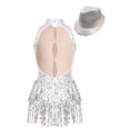 thumbnail image 2 of YUUMIN Womens Sparkly Sequin Fringe Leotard Bodysuit with Hat Jazz Latin Dance Dress Stage White L, 2 of 7