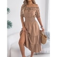 thumbnail image 3 of EASYBRA Women Off Shoulder Pleated Waist A Line Maxi Dress Short Sleeve Summer Casual Elegant Dress, 3 of 7