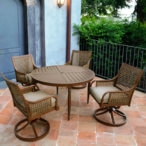 Arabella 5 Piece Aluminum Patio Dining, Wicker Patio Dining Set With Swivel Chairs