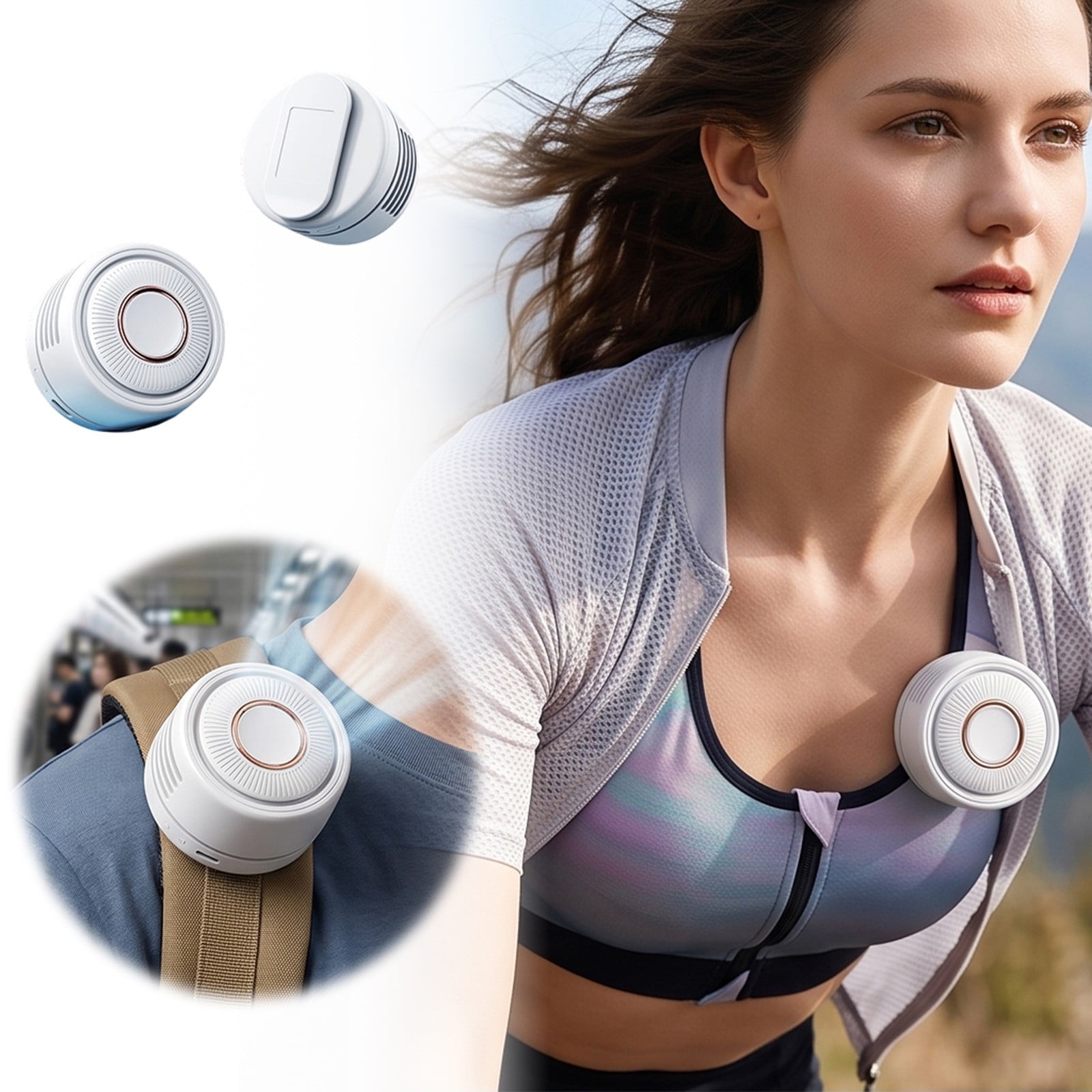 Leeye Wearable Bladeless Clip Fan USB Rechargeable 360° Adjustable Hands Free Portable Personal Cooling Fan for Belt Stroller Travel Office, White, 2.44in