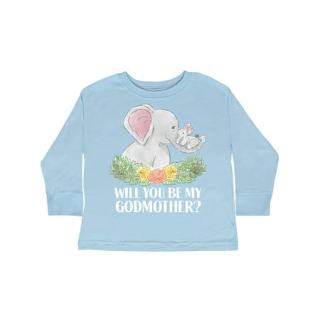 

Inktastic Will You Be My Godmother Cute Elephants with Flowers Gift Toddler Boy or Toddler Girl Long Sleeve T-Shirt