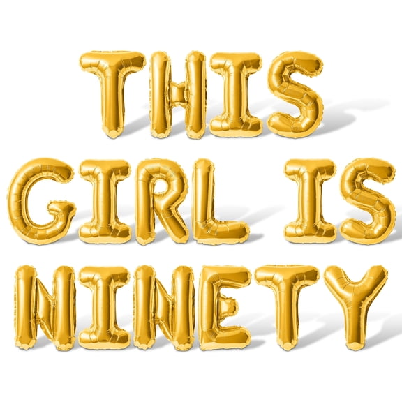 Letter Balloons - THIS GIRL IS NINETY 16" Inch Alphabet Letters Foil Mylar Balloon 90th Birthday Party Banner (Gold)
