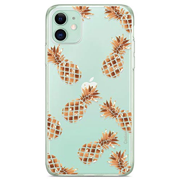 Coolwee Iphone 11 Case Rose Gold Pineapple Floral Case For Women Girl Men Foil Clear Design